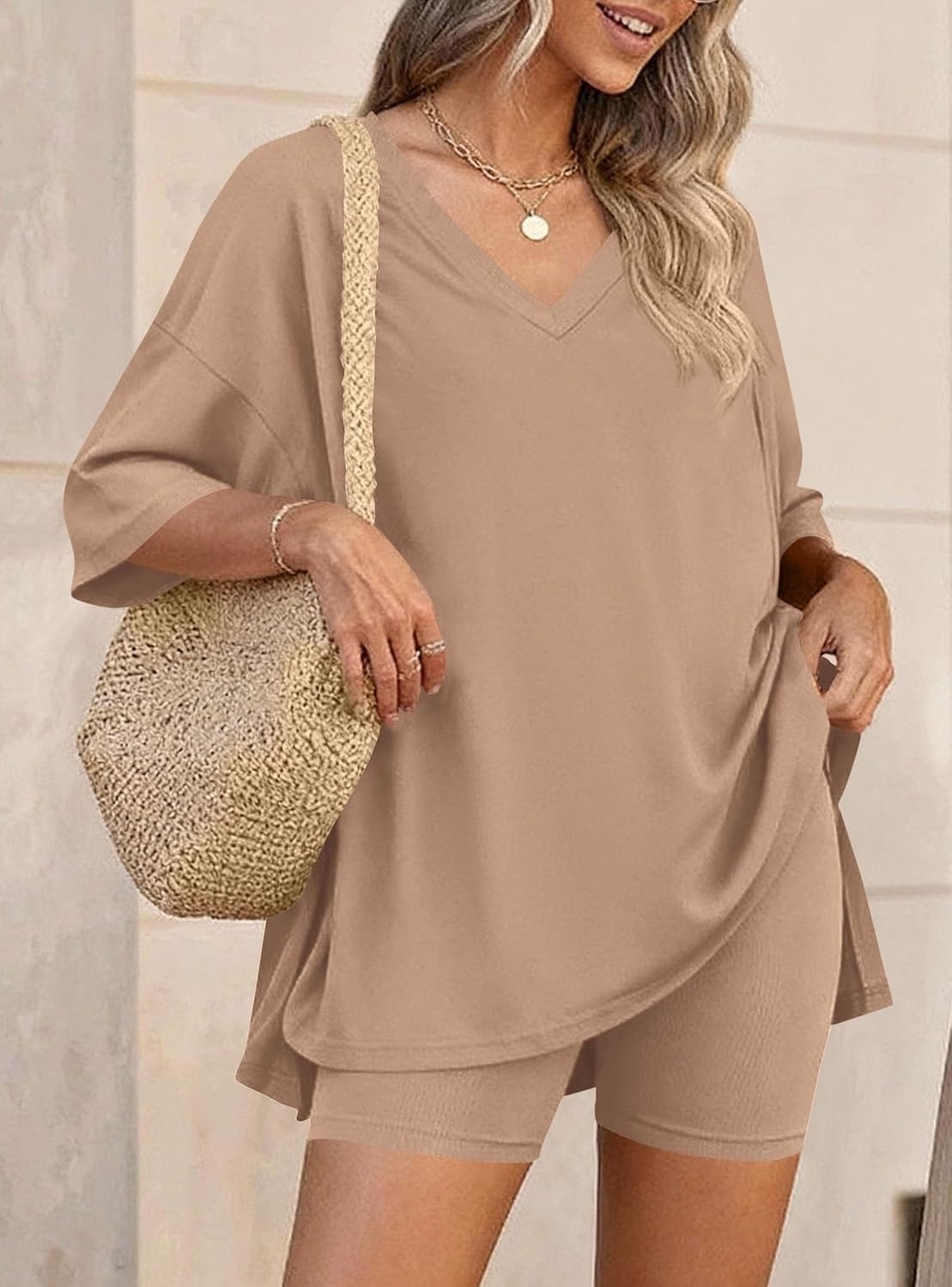 image:imagePRETTYGARDEN Womens 2 Piece Outfit Lounge Short SetsKhaki