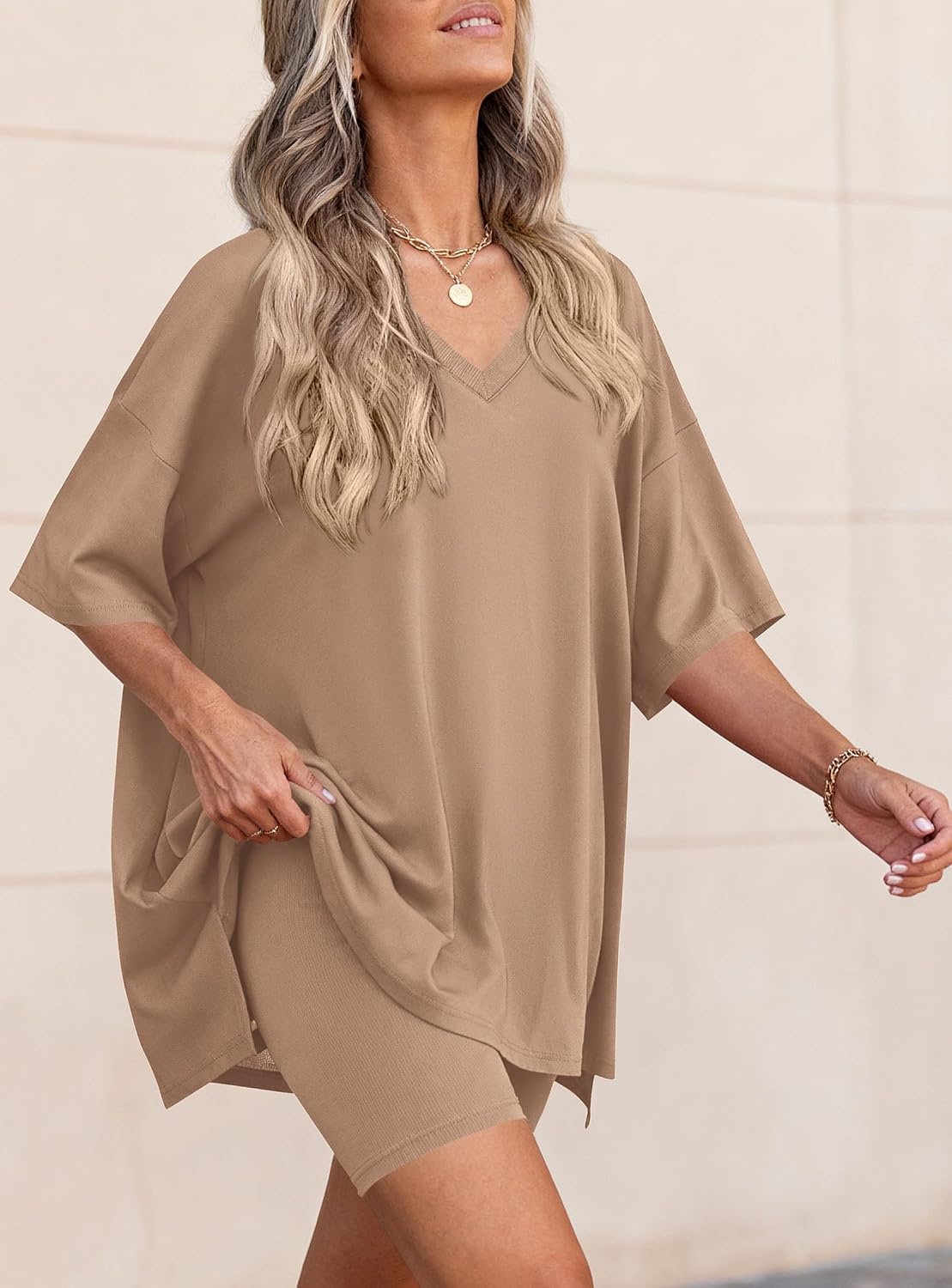 image:imagePRETTYGARDEN Womens 2 Piece Outfit Lounge Short SetsKhaki