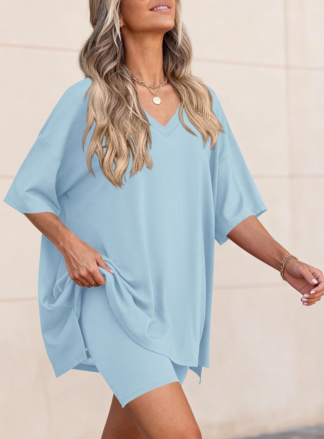 image:imagePRETTYGARDEN Womens 2 Piece Outfit Lounge Short SetsLight Blue