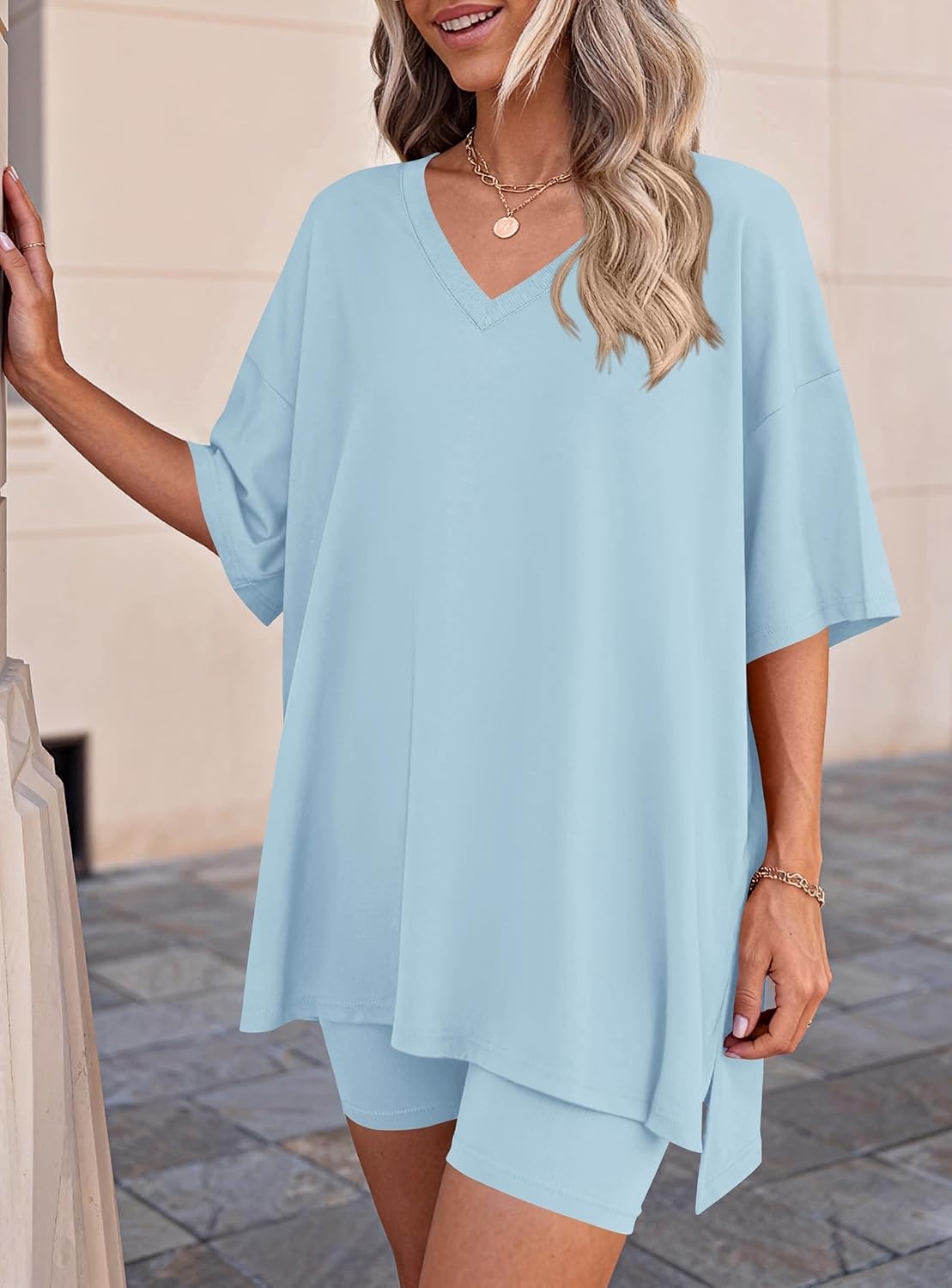 image:imagePRETTYGARDEN Womens 2 Piece Outfit Lounge Short SetsLight Blue