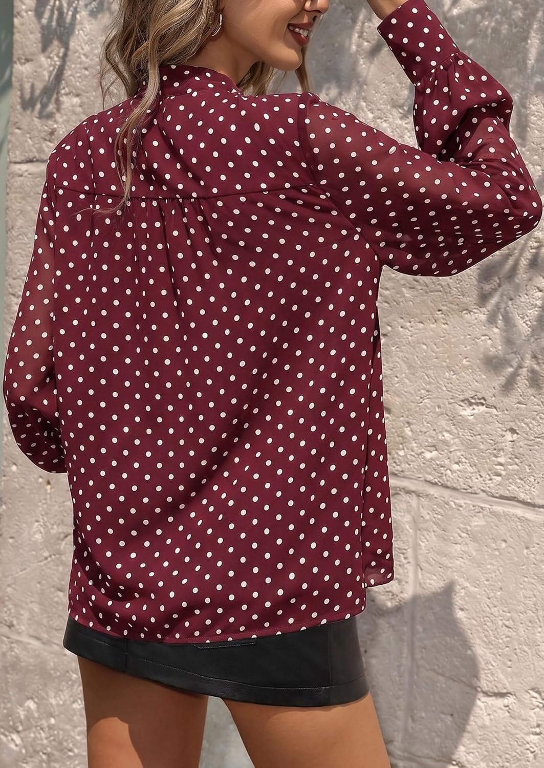image:imagePRETTYGARDEN Womens Chiffon Boho Blouses Dressy Business Casual Work TopsDot Burgundy