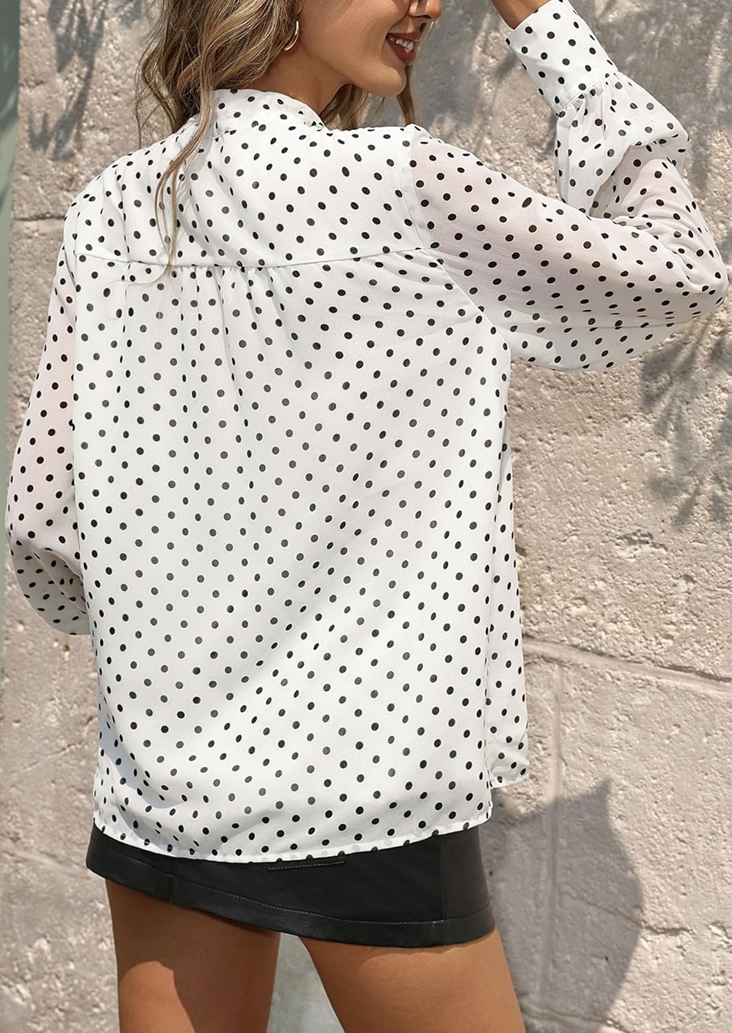 image:imagePRETTYGARDEN Womens Chiffon Boho Blouses Dressy Business Casual Work TopsDot White