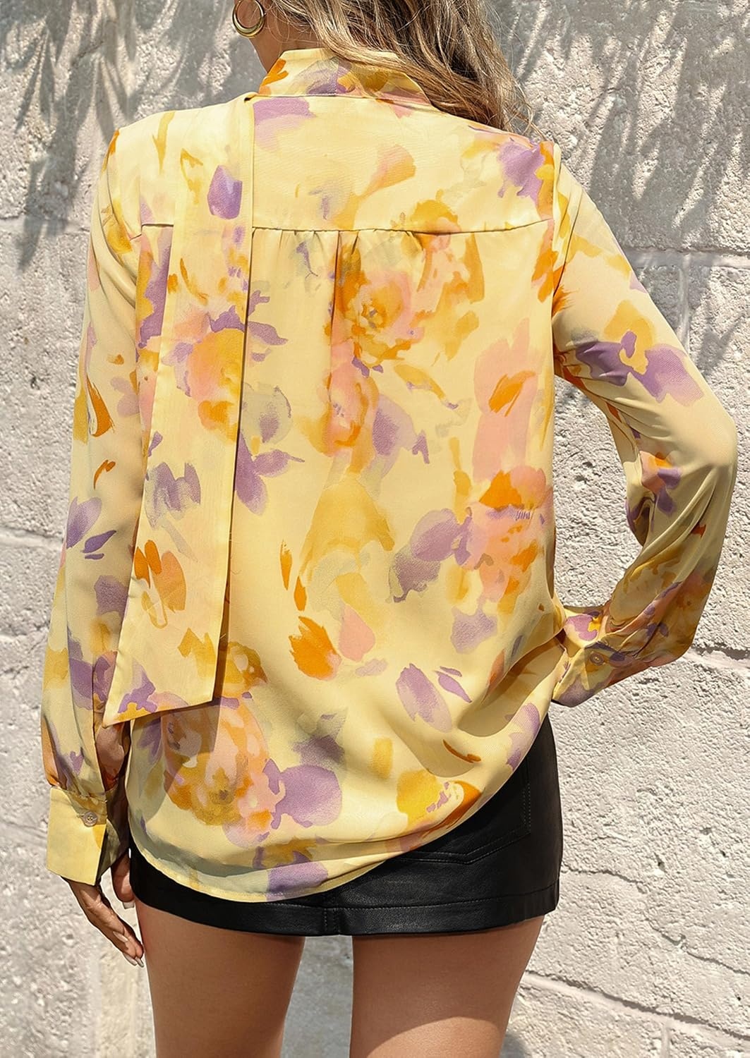 image:imagePRETTYGARDEN Womens Chiffon Boho Blouses Dressy Business Casual Work TopsFloral Yellow
