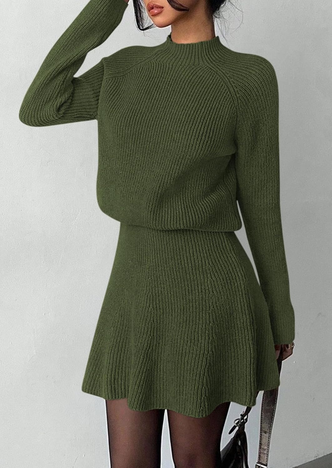 image:imagePRETTYGARDEN Womens Fall 2 Piece Outfits Matching Sweater Skirt SetsArmy Green