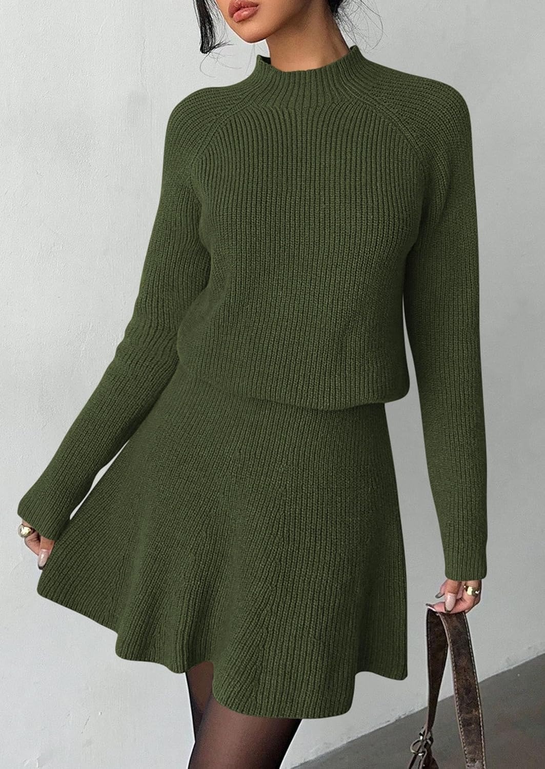 image:imagePRETTYGARDEN Womens Fall 2 Piece Outfits Matching Sweater Skirt SetsArmy Green
