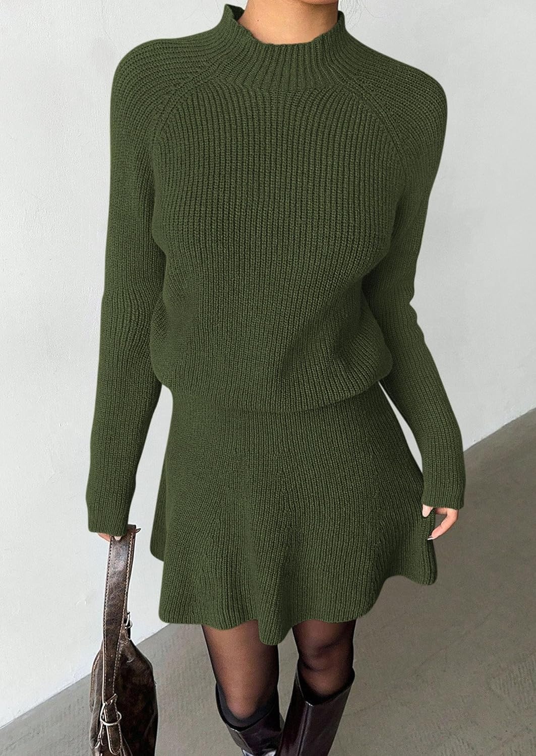 image:imagePRETTYGARDEN Womens Fall 2 Piece Outfits Matching Sweater Skirt SetsArmy Green