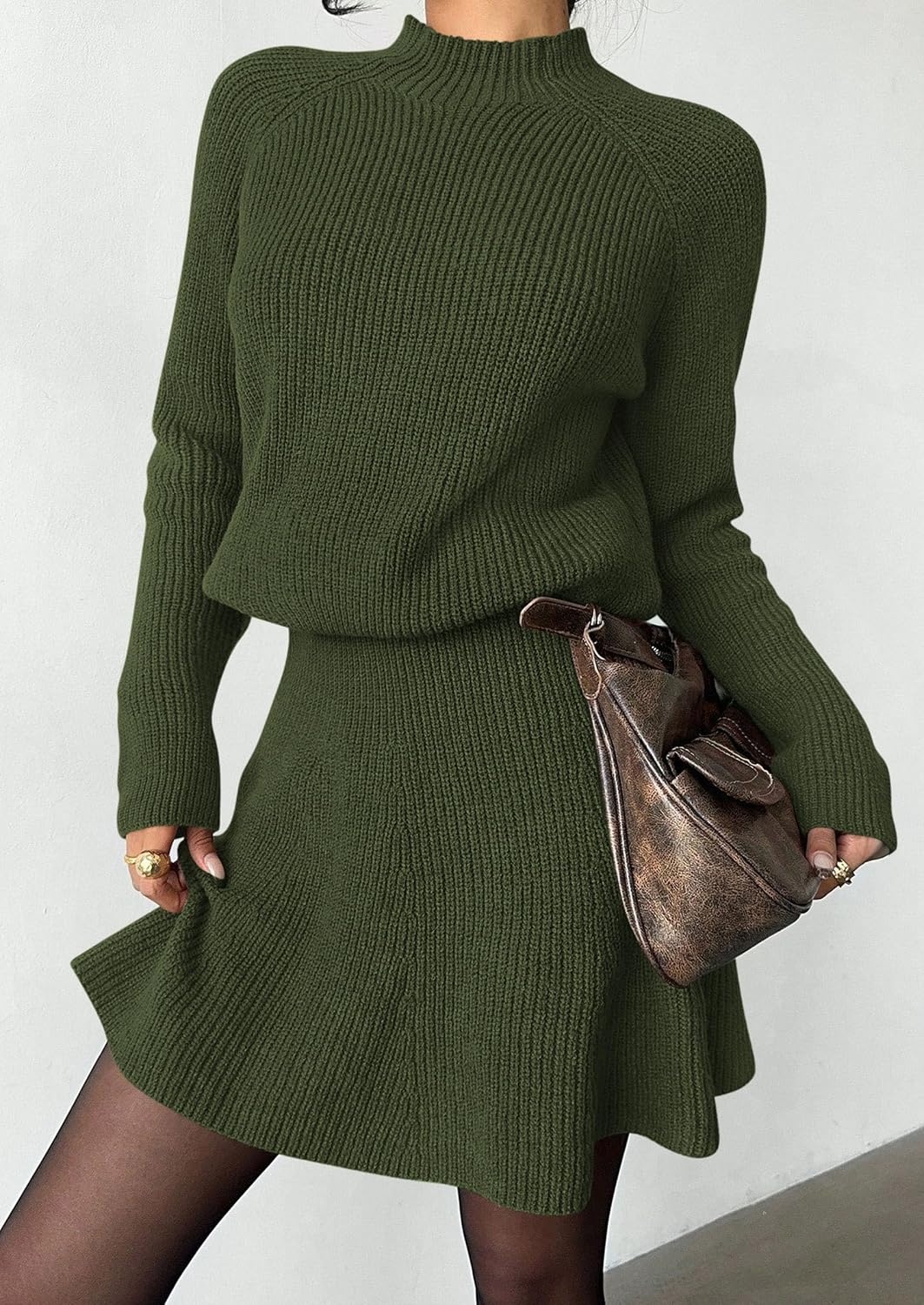 image:imagePRETTYGARDEN Womens Fall 2 Piece Outfits Matching Sweater Skirt SetsArmy Green