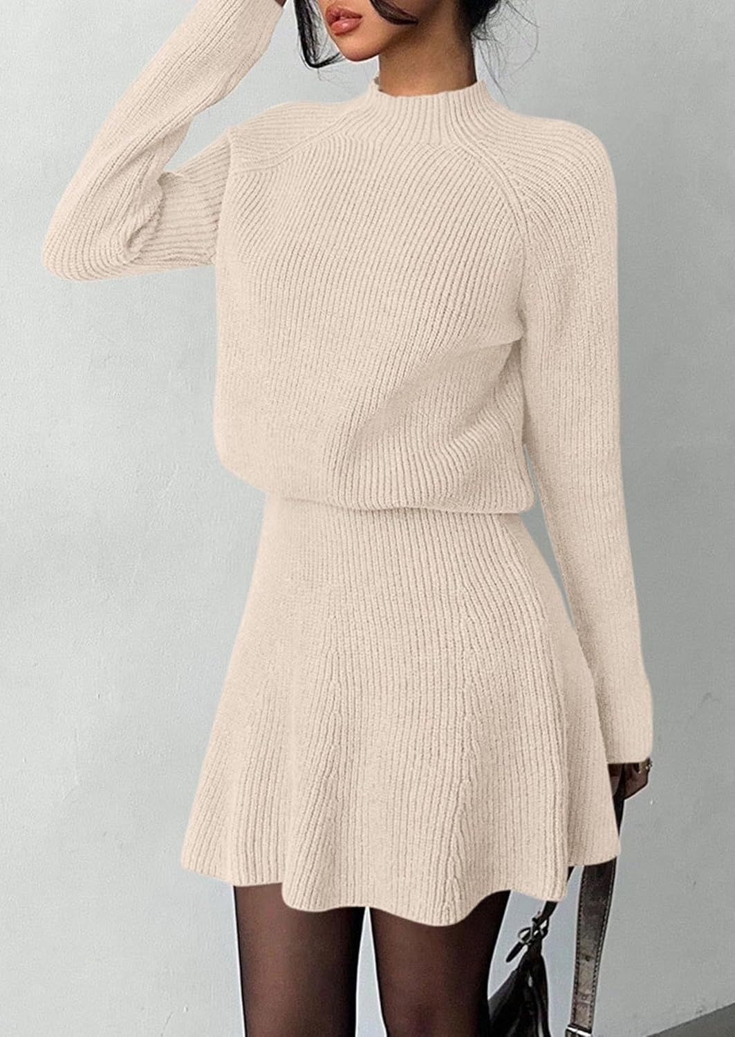 image:imagePRETTYGARDEN Womens Fall 2 Piece Outfits Matching Sweater Skirt SetsBeige