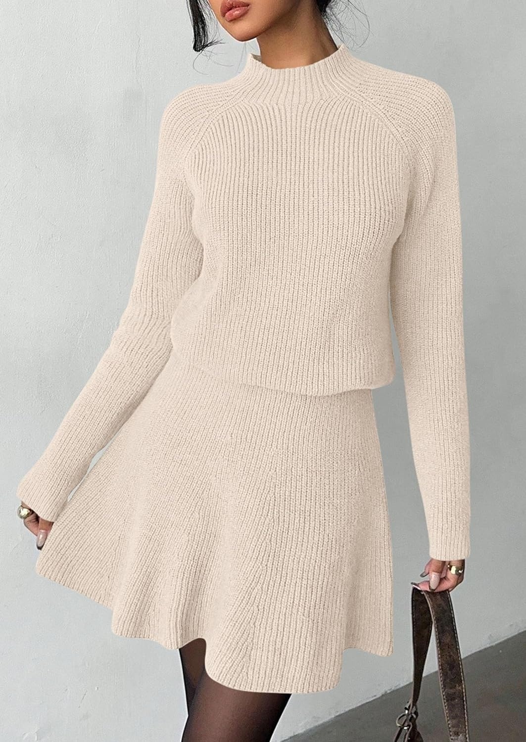 image:imagePRETTYGARDEN Womens Fall 2 Piece Outfits Matching Sweater Skirt SetsBeige