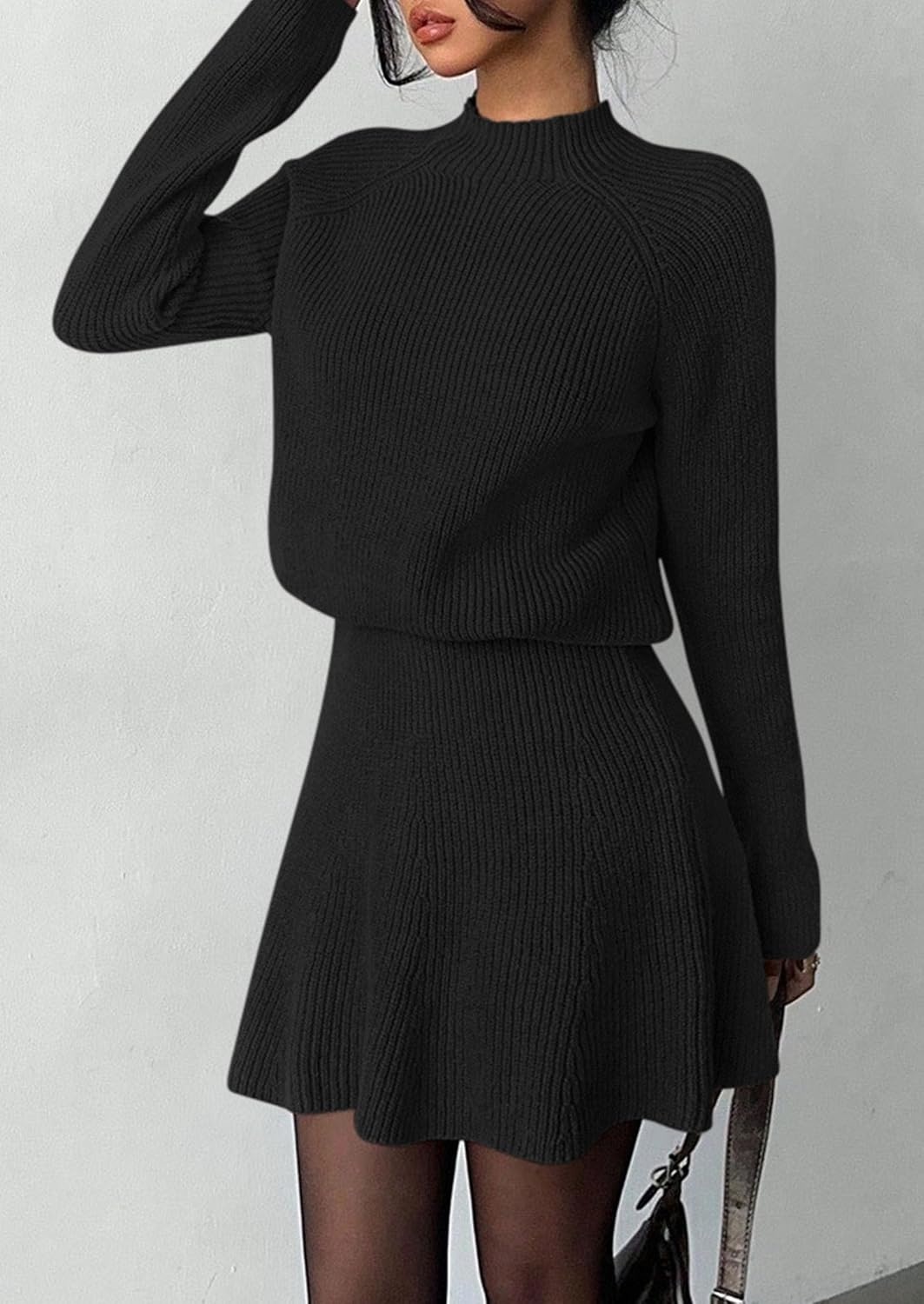 image:imagePRETTYGARDEN Womens Fall 2 Piece Outfits Matching Sweater Skirt SetsBlack