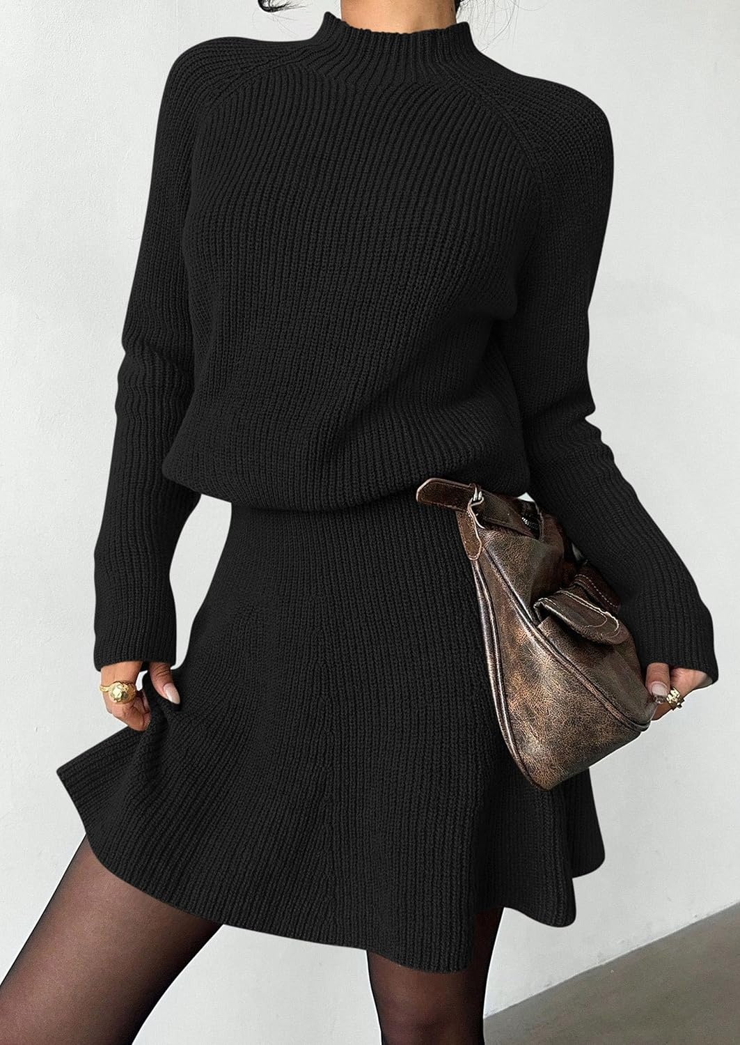 image:imagePRETTYGARDEN Womens Fall 2 Piece Outfits Matching Sweater Skirt SetsBlack