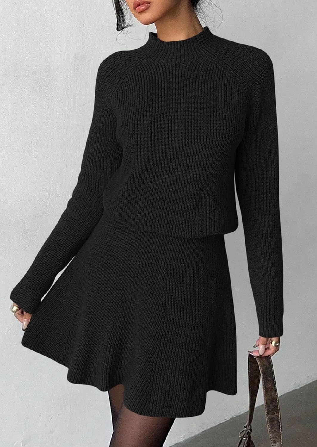 image:imagePRETTYGARDEN Womens Fall 2 Piece Outfits Matching Sweater Skirt SetsBlack