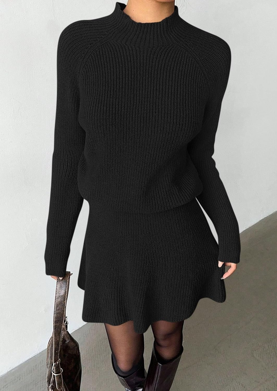 image:imagePRETTYGARDEN Womens Fall 2 Piece Outfits Matching Sweater Skirt SetsBlack