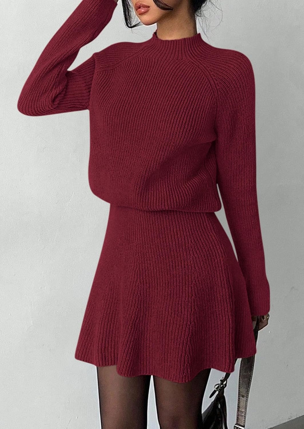 image:imagePRETTYGARDEN Womens Fall 2 Piece Outfits Matching Sweater Skirt SetsBurgundy
