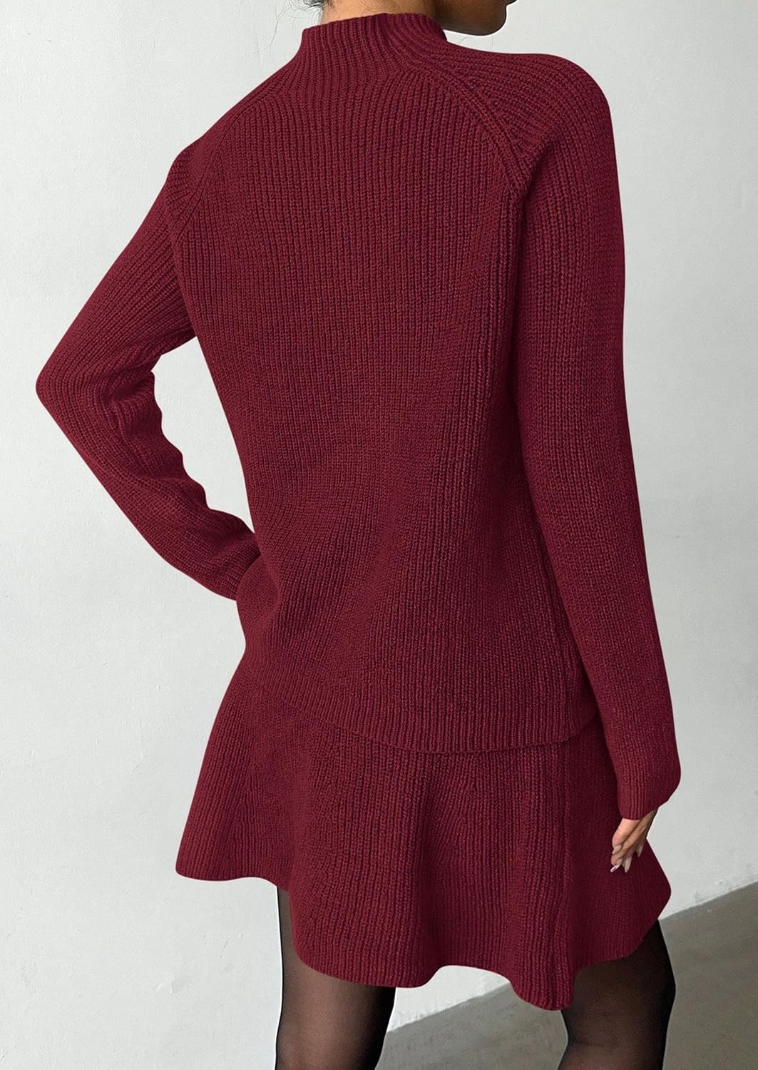 image:imagePRETTYGARDEN Womens Fall 2 Piece Outfits Matching Sweater Skirt SetsBurgundy