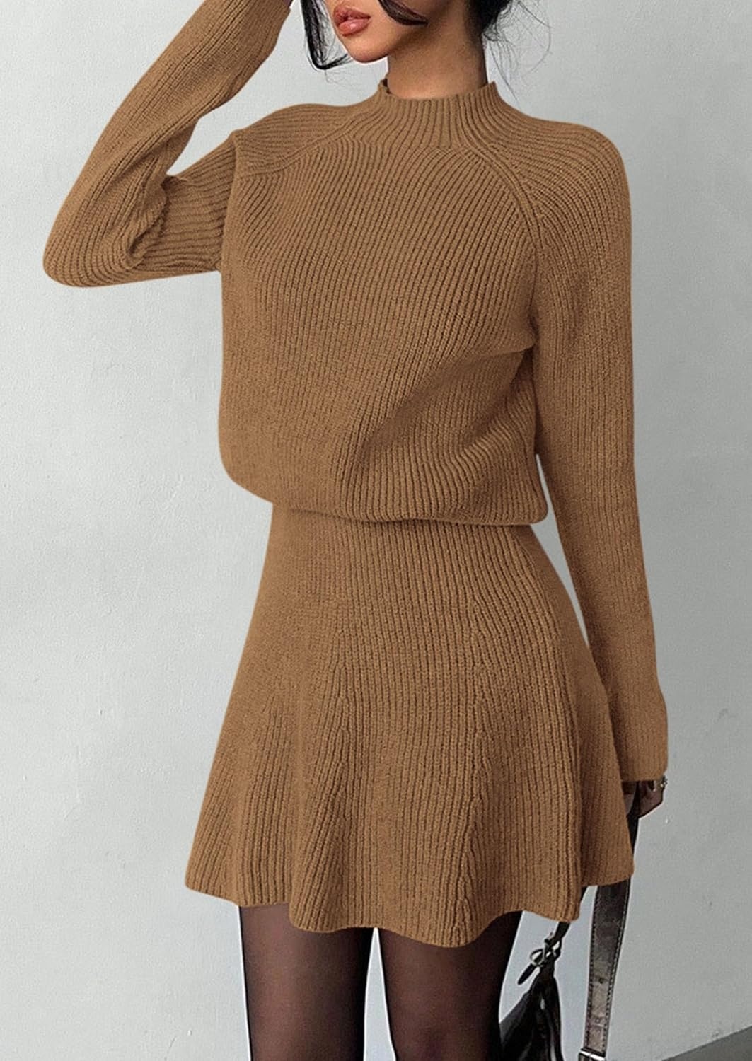 image:imagePRETTYGARDEN Womens Fall 2 Piece Outfits Matching Sweater Skirt SetsKhaki