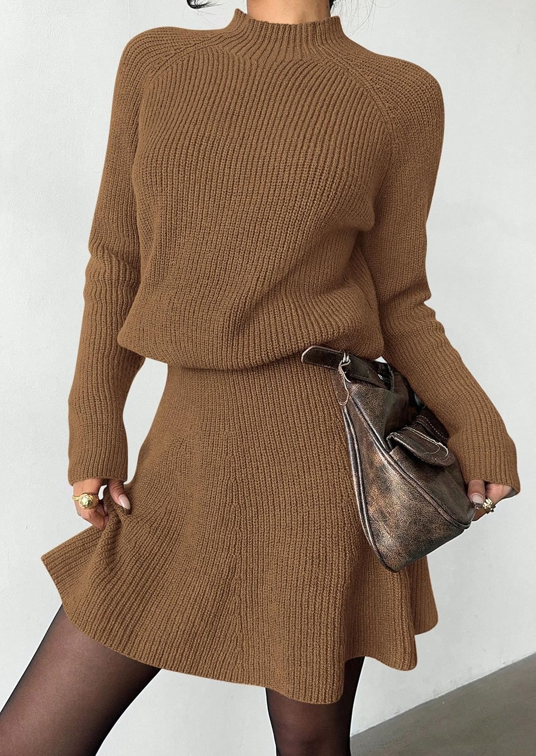 image:imagePRETTYGARDEN Womens Fall 2 Piece Outfits Matching Sweater Skirt SetsKhaki