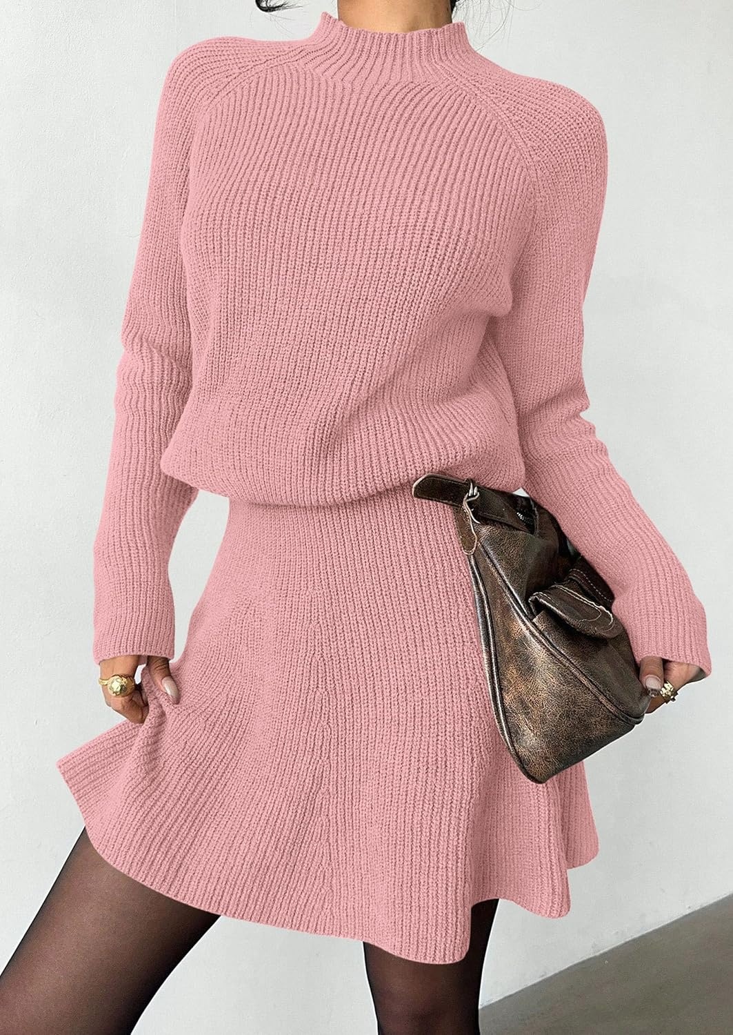 image:imagePRETTYGARDEN Womens Fall 2 Piece Outfits Matching Sweater Skirt SetsPink