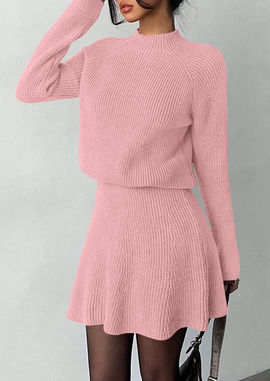 image:imagePRETTYGARDEN Womens Fall 2 Piece Outfits Matching Sweater Skirt SetsPink
