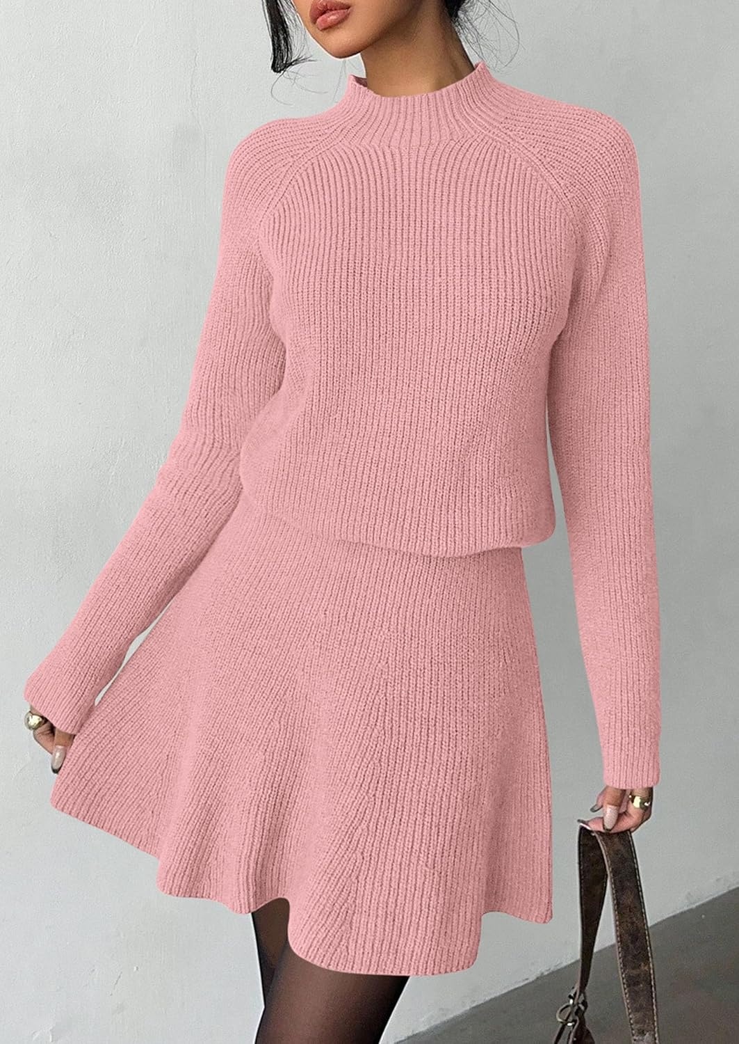 image:imagePRETTYGARDEN Womens Fall 2 Piece Outfits Matching Sweater Skirt SetsPink