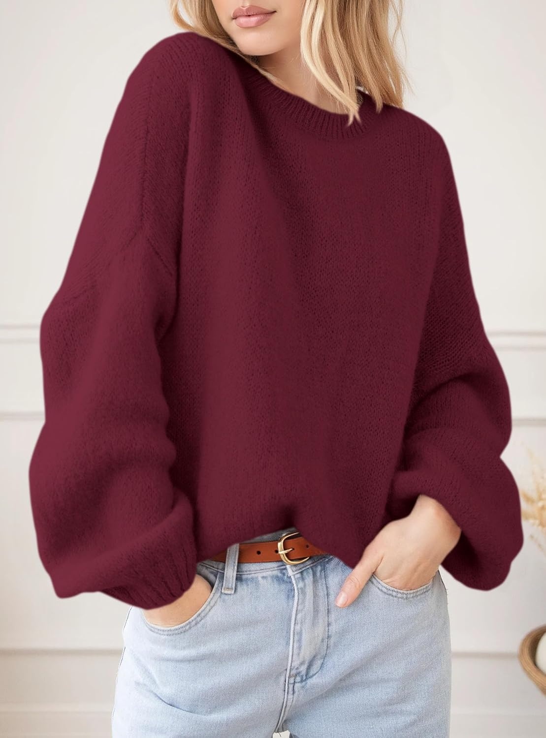 image:imagePRETTYGARDEN Womens Fall Oversized Holiday SweatersBurgundy