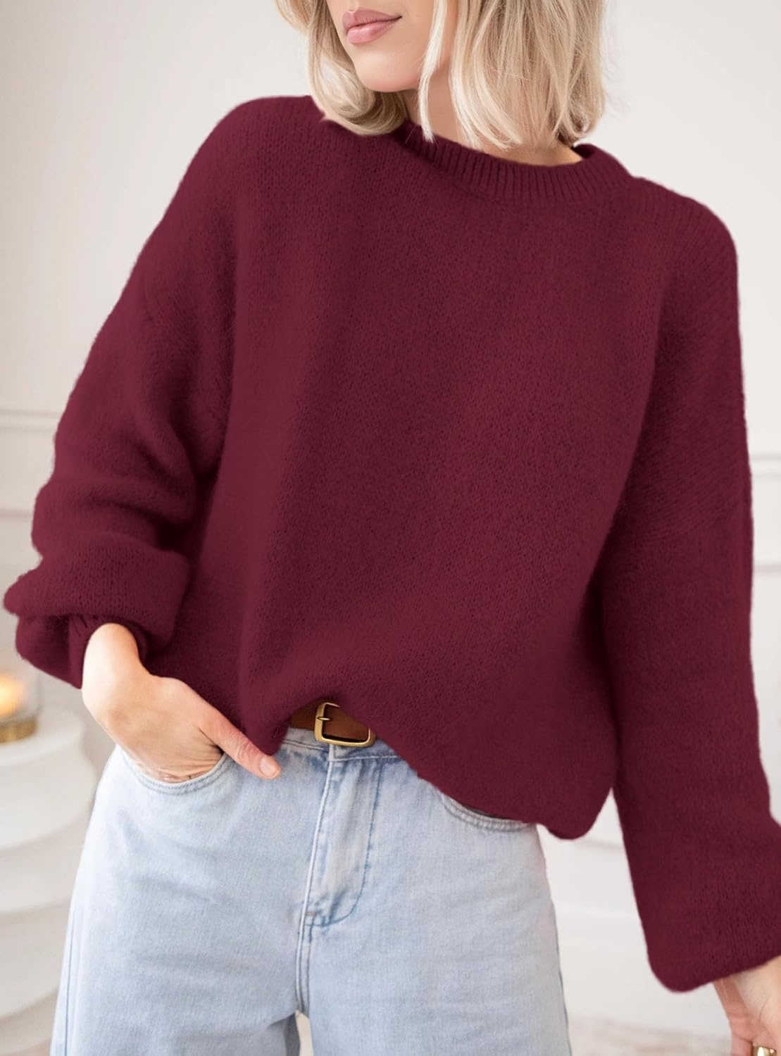 image:imagePRETTYGARDEN Womens Fall Oversized Holiday SweatersBurgundy