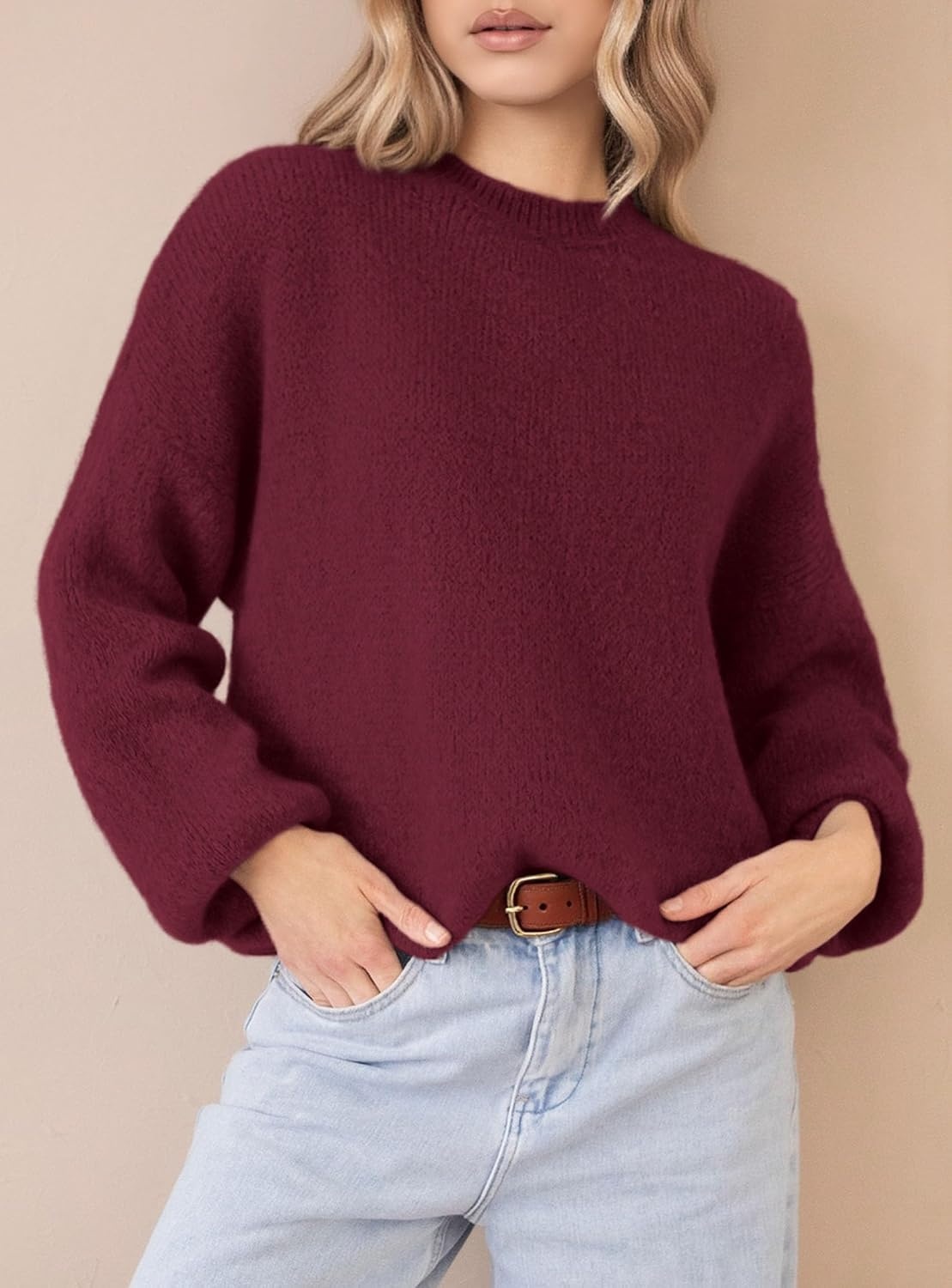 image:imagePRETTYGARDEN Womens Fall Oversized Holiday SweatersBurgundy