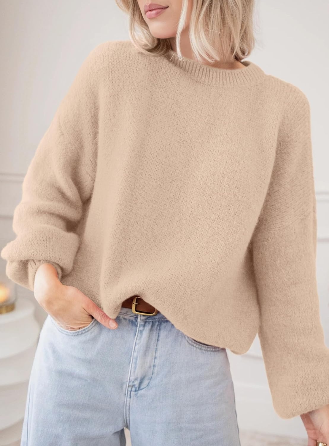 image:imagePRETTYGARDEN Womens Fall Oversized Holiday SweatersLight Khaki