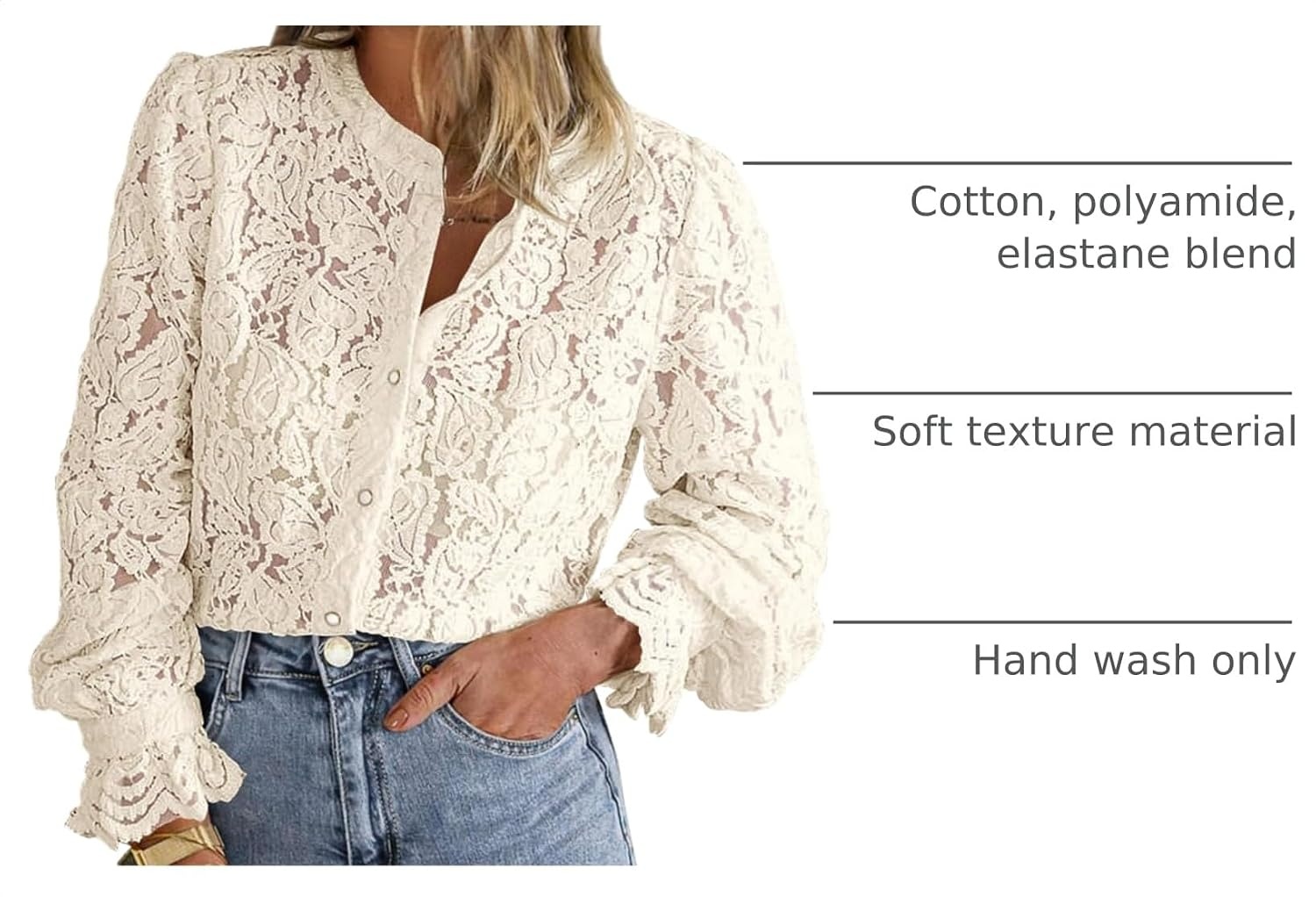 image:imagePRETTYGARDEN Womens Fall Trendy Long Sleeve Lace TopsBeige