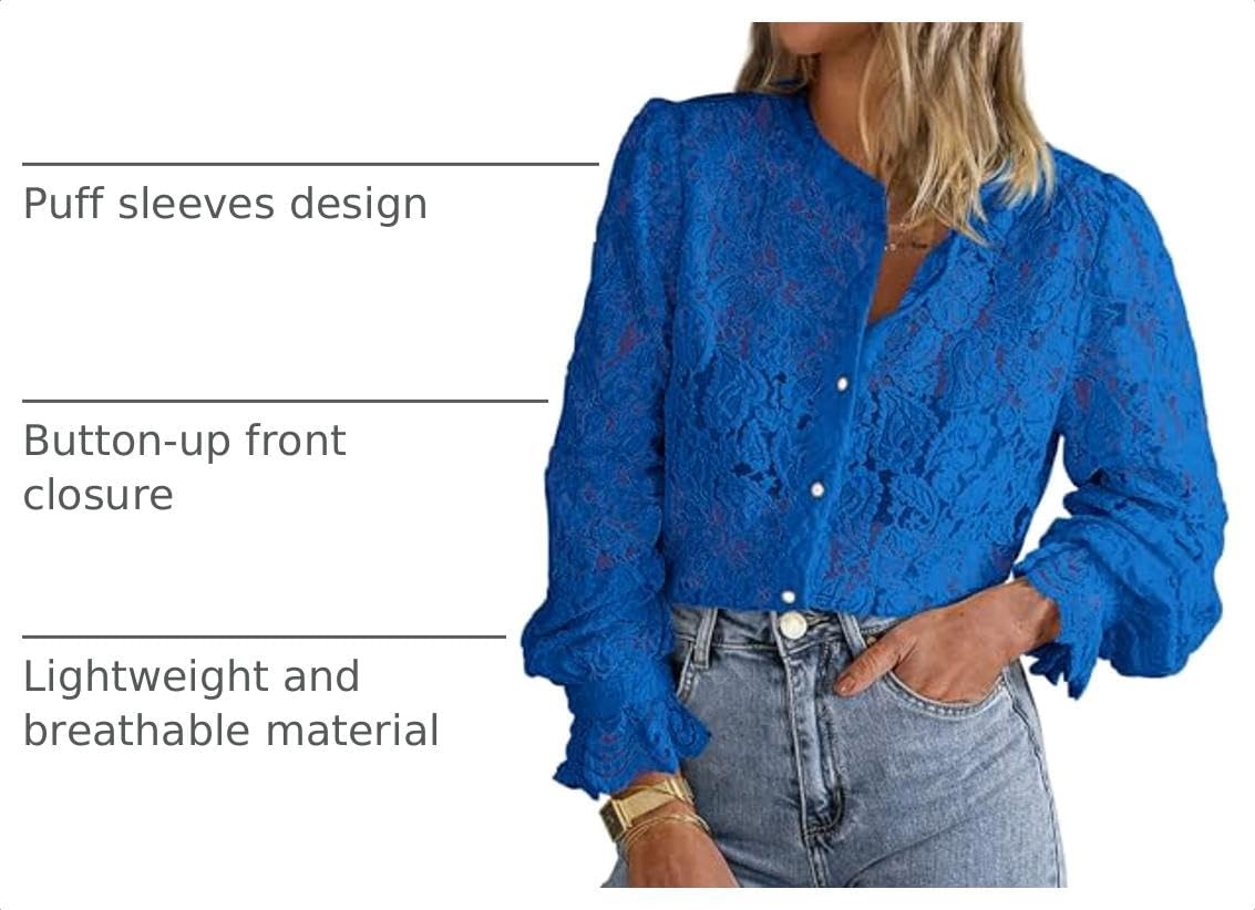 image:imagePRETTYGARDEN Womens Fall Trendy Long Sleeve Lace TopsBlue