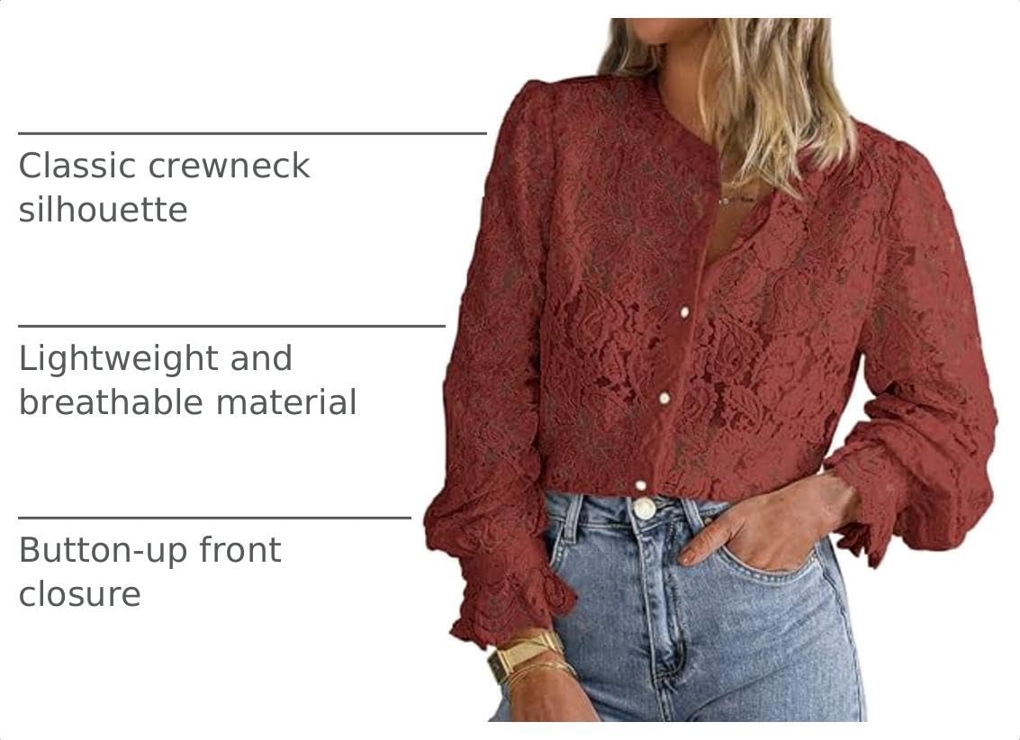 image:imagePRETTYGARDEN Womens Fall Trendy Long Sleeve Lace TopsBrown Red