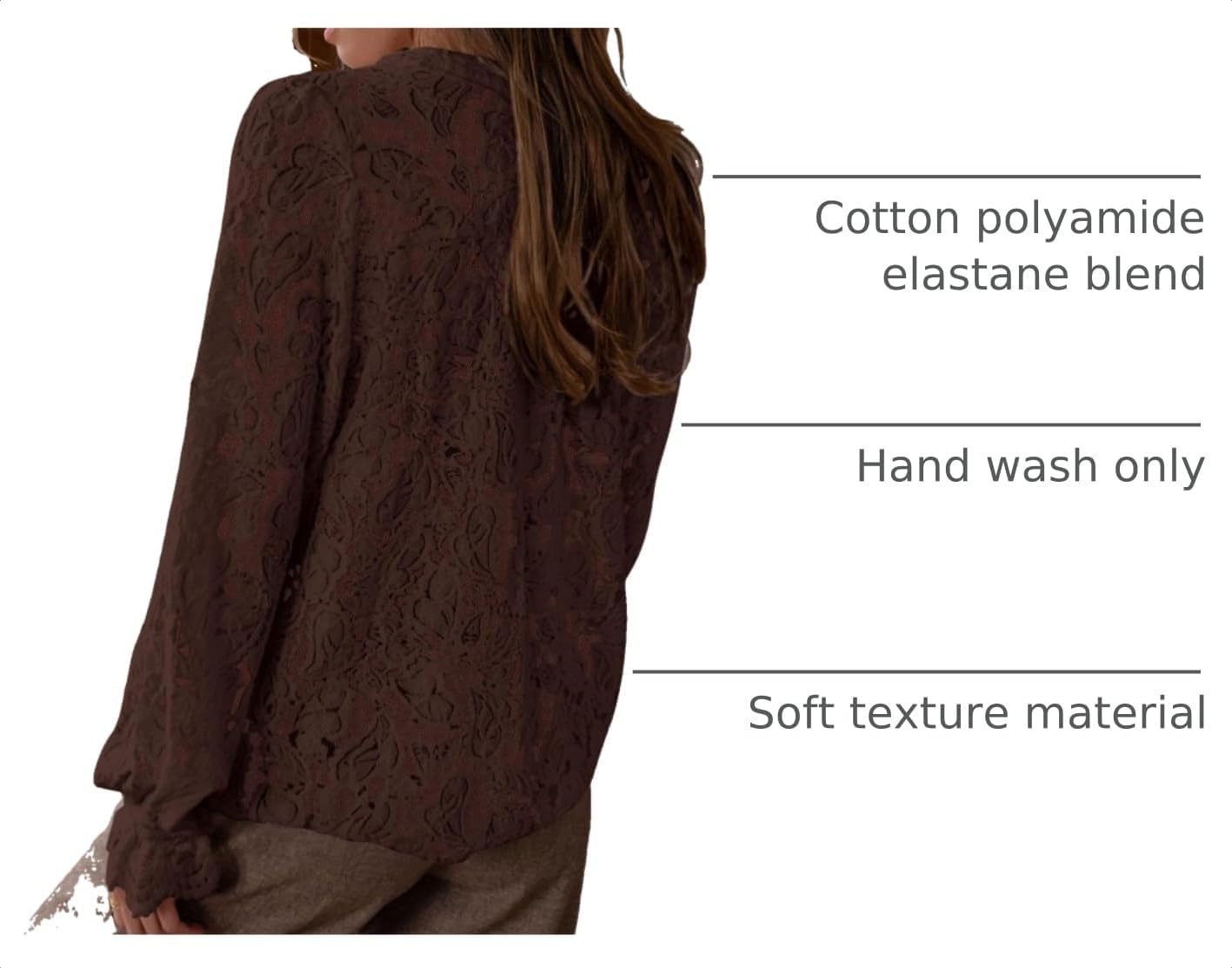 image:imagePRETTYGARDEN Womens Fall Trendy Long Sleeve Lace TopsCoffee