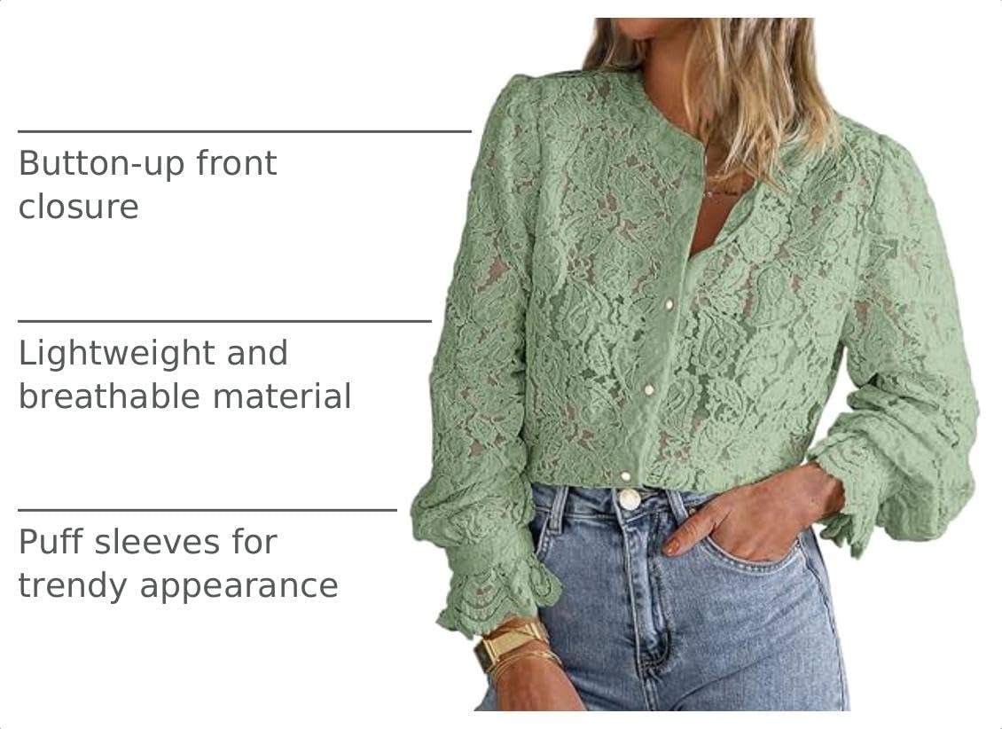 image:imagePRETTYGARDEN Womens Fall Trendy Long Sleeve Lace TopsDusty Green