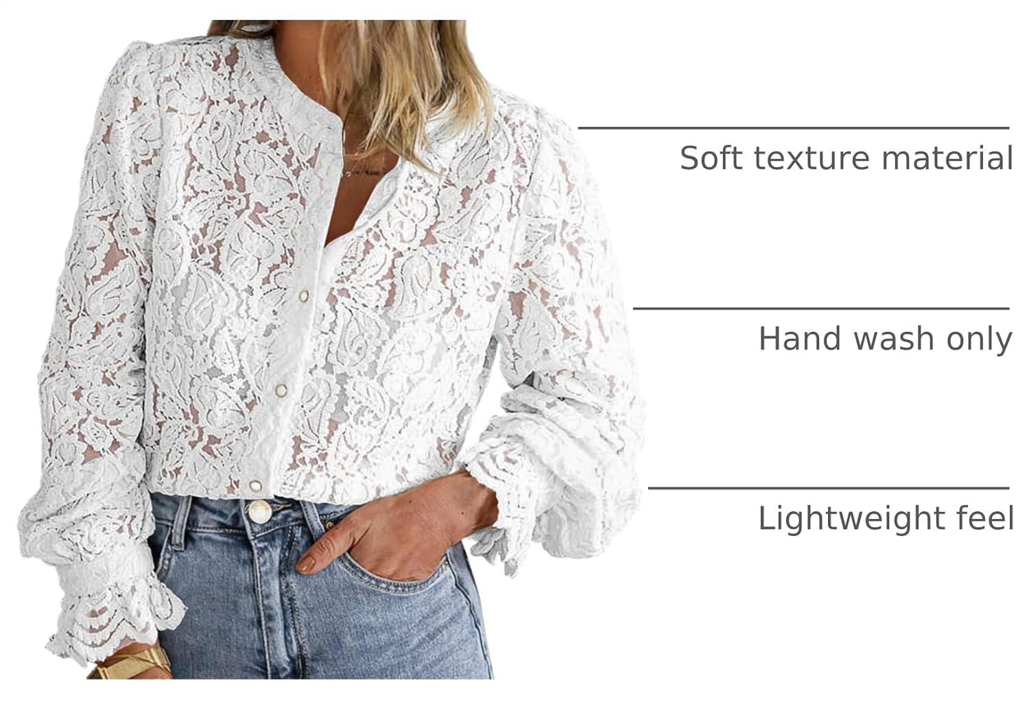 image:imagePRETTYGARDEN Womens Fall Trendy Long Sleeve Lace TopsWhite