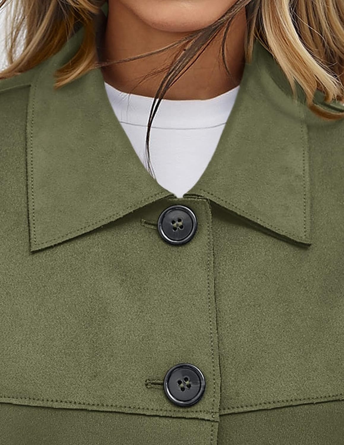 image:imagePRETTYGARDEN Womens Faux Suede Shacket Jackets Lightweight Cropped CoatsArmy Green