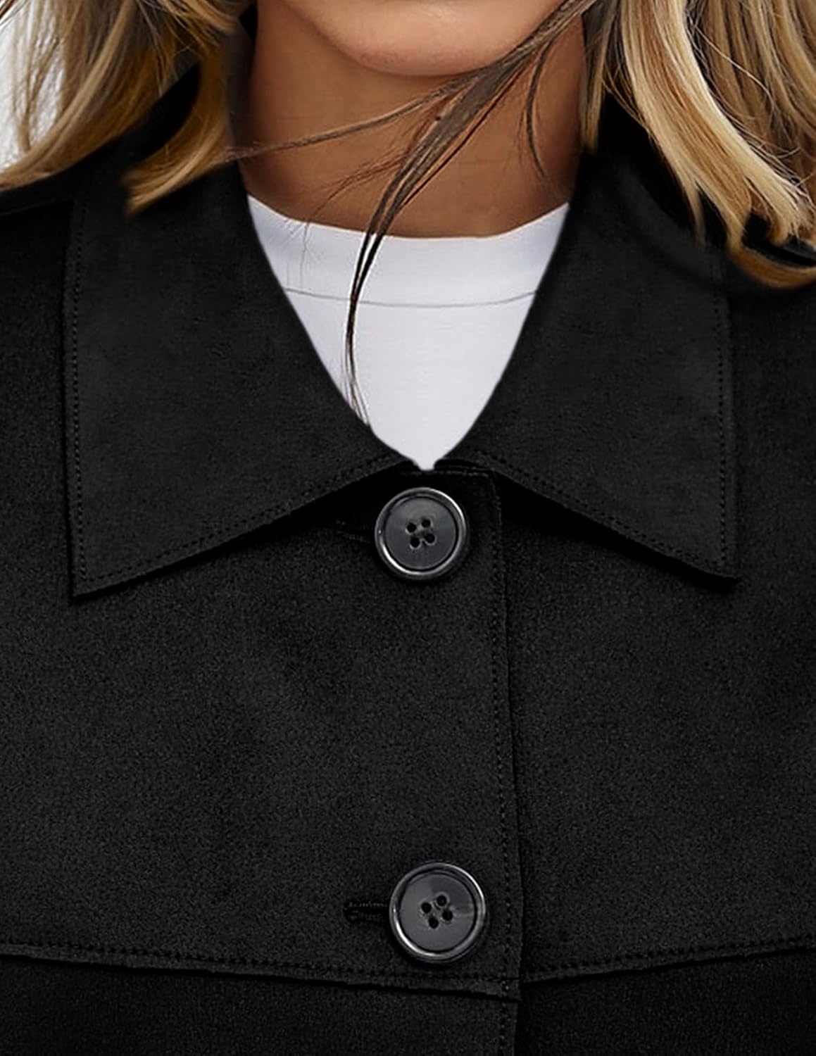 image:imagePRETTYGARDEN Womens Faux Suede Shacket Jackets Lightweight Cropped CoatsBlack