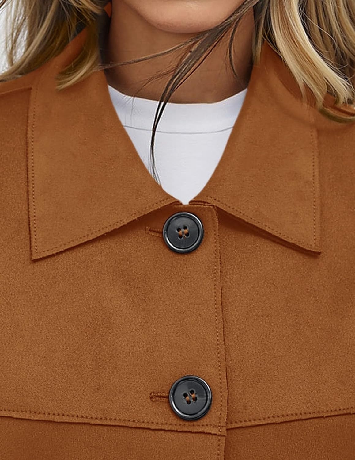 image:imagePRETTYGARDEN Womens Faux Suede Shacket Jackets Lightweight Cropped CoatsBrown