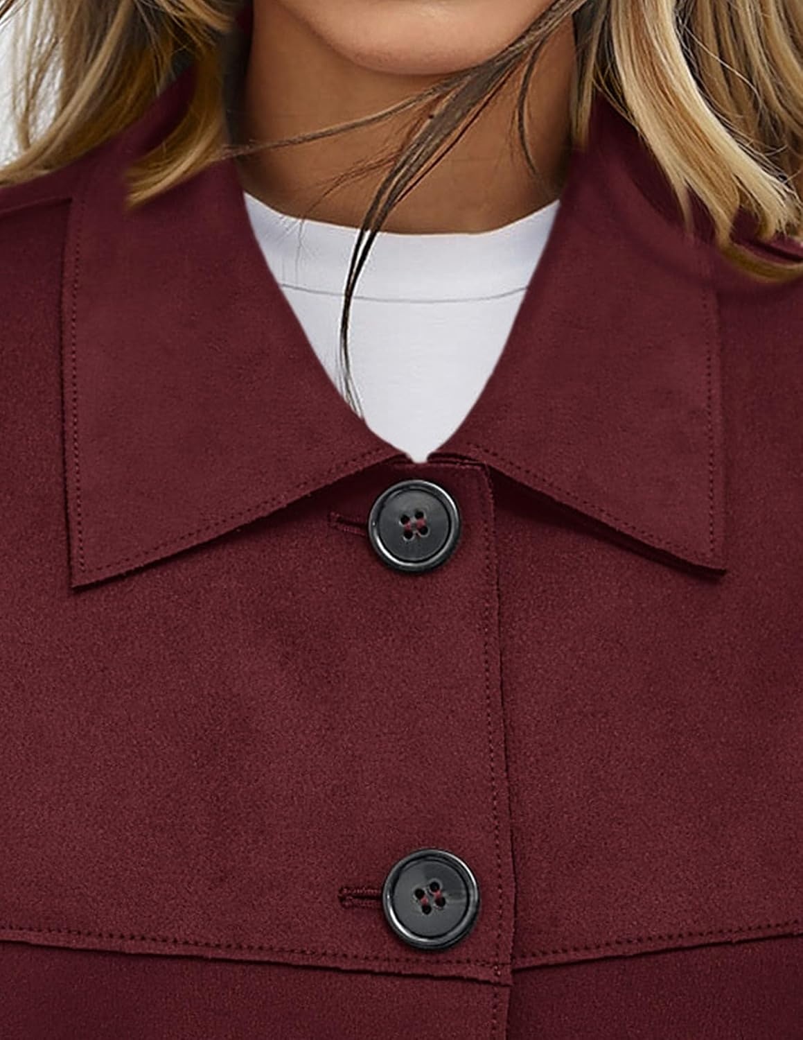 image:imagePRETTYGARDEN Womens Faux Suede Shacket Jackets Lightweight Cropped CoatsBurgundy