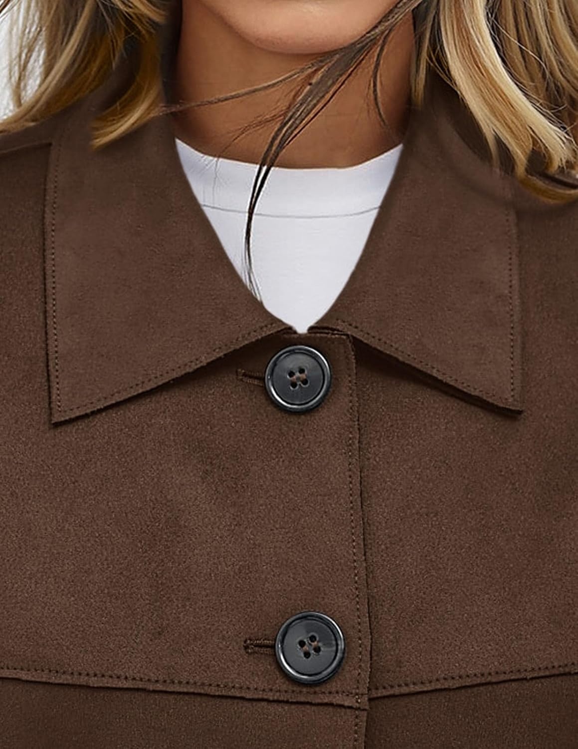 image:imagePRETTYGARDEN Womens Faux Suede Shacket Jackets Lightweight Cropped CoatsDark Brown