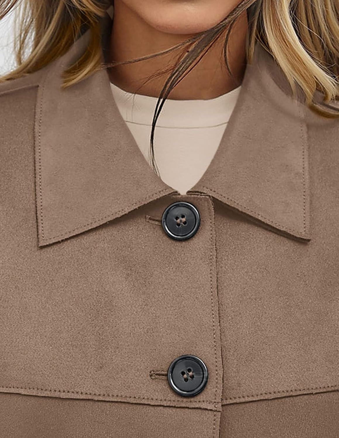 image:imagePRETTYGARDEN Womens Faux Suede Shacket Jackets Lightweight Cropped CoatsGrey Khaki