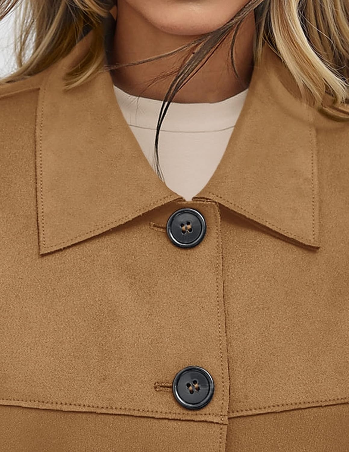image:imagePRETTYGARDEN Womens Faux Suede Shacket Jackets Lightweight Cropped CoatsKhaki
