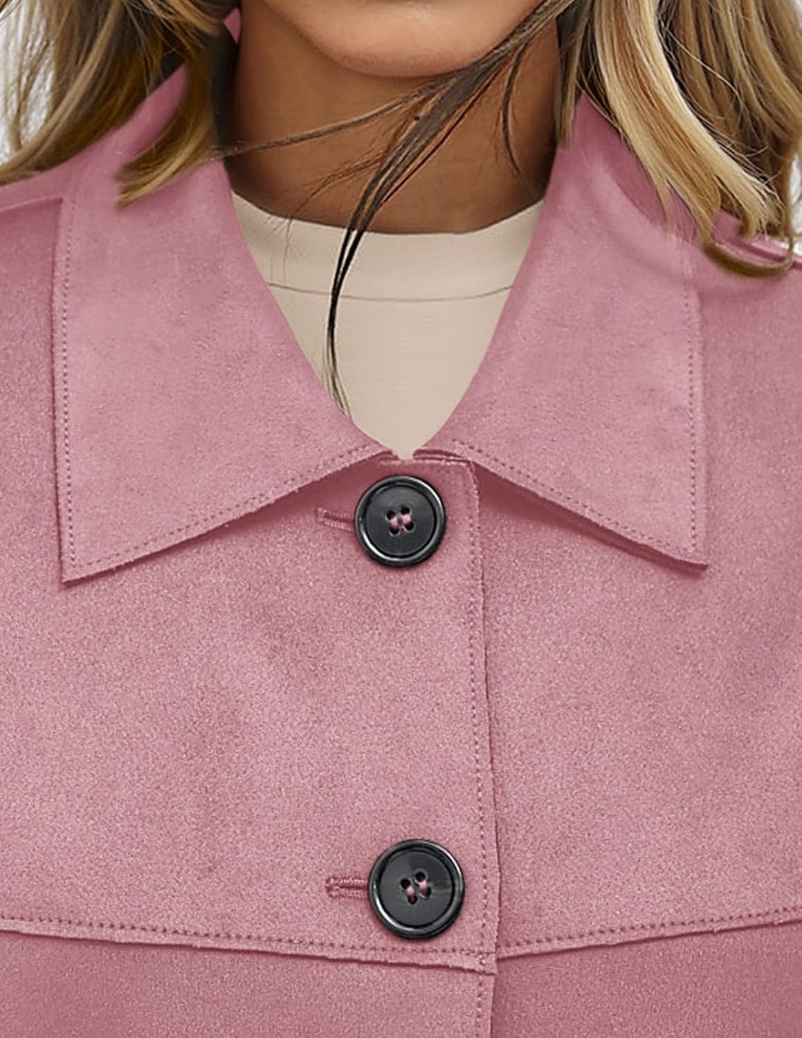 image:imagePRETTYGARDEN Womens Faux Suede Shacket Jackets Lightweight Cropped CoatsPink