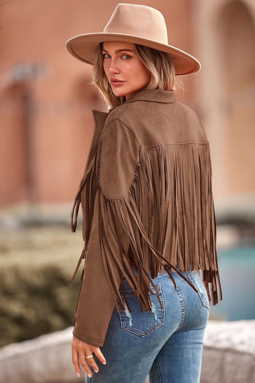 image:imagePRETTYGARDEN Womens Fringe Faux Suede Leather JacketsCoffee