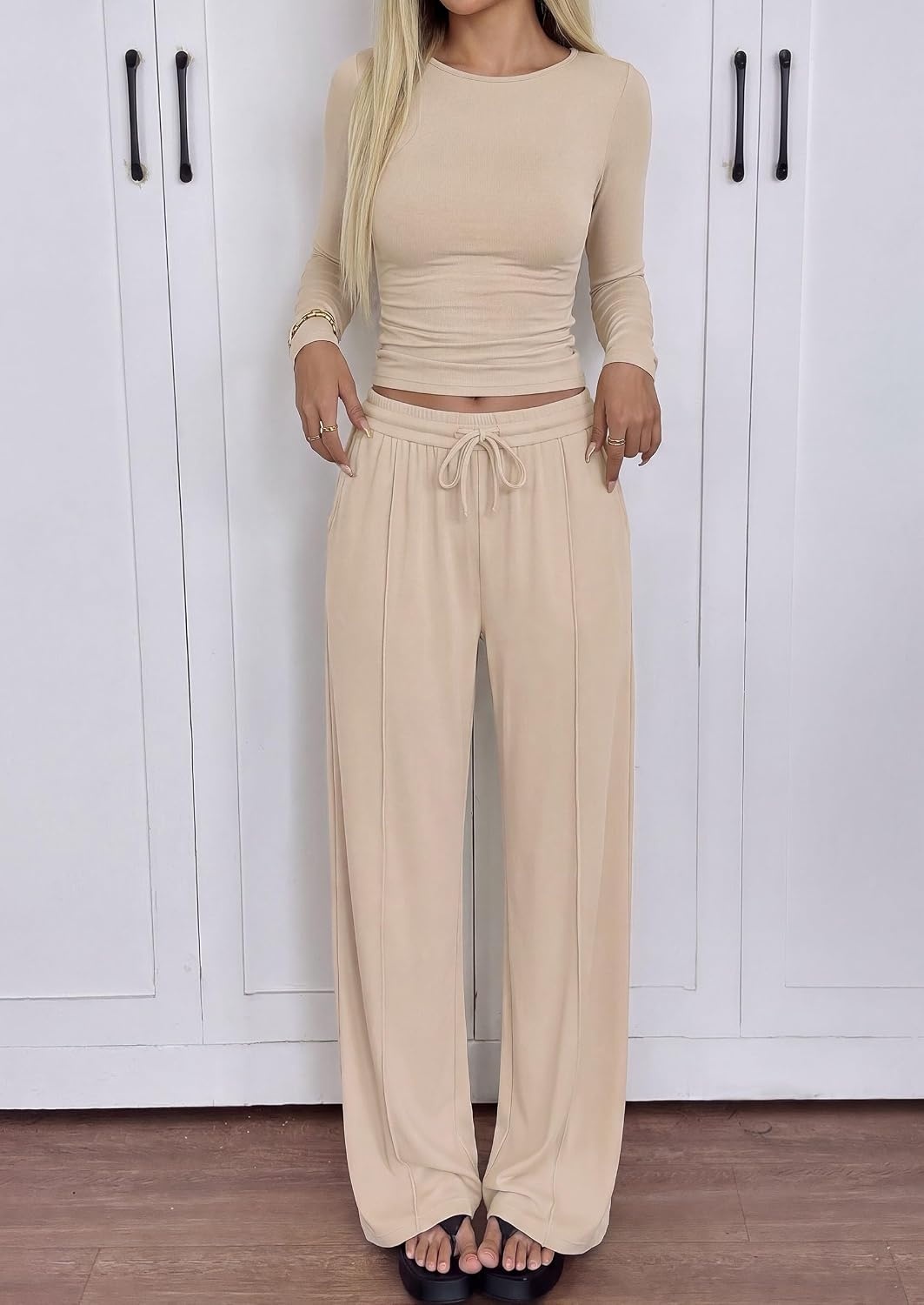 image:imagePRETTYGARDEN Womens Matching Lounge Sets 2 Piece OutfitsApricot