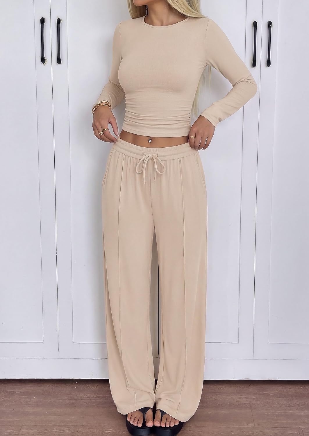 image:imagePRETTYGARDEN Womens Matching Lounge Sets 2 Piece OutfitsApricot