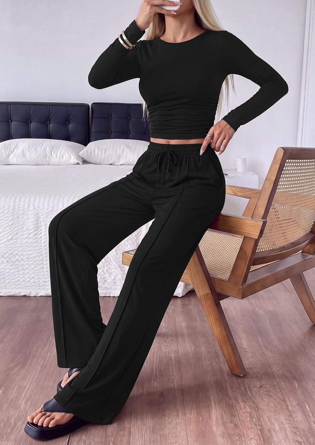 image:imagePRETTYGARDEN Womens Matching Lounge Sets 2 Piece OutfitsBlack