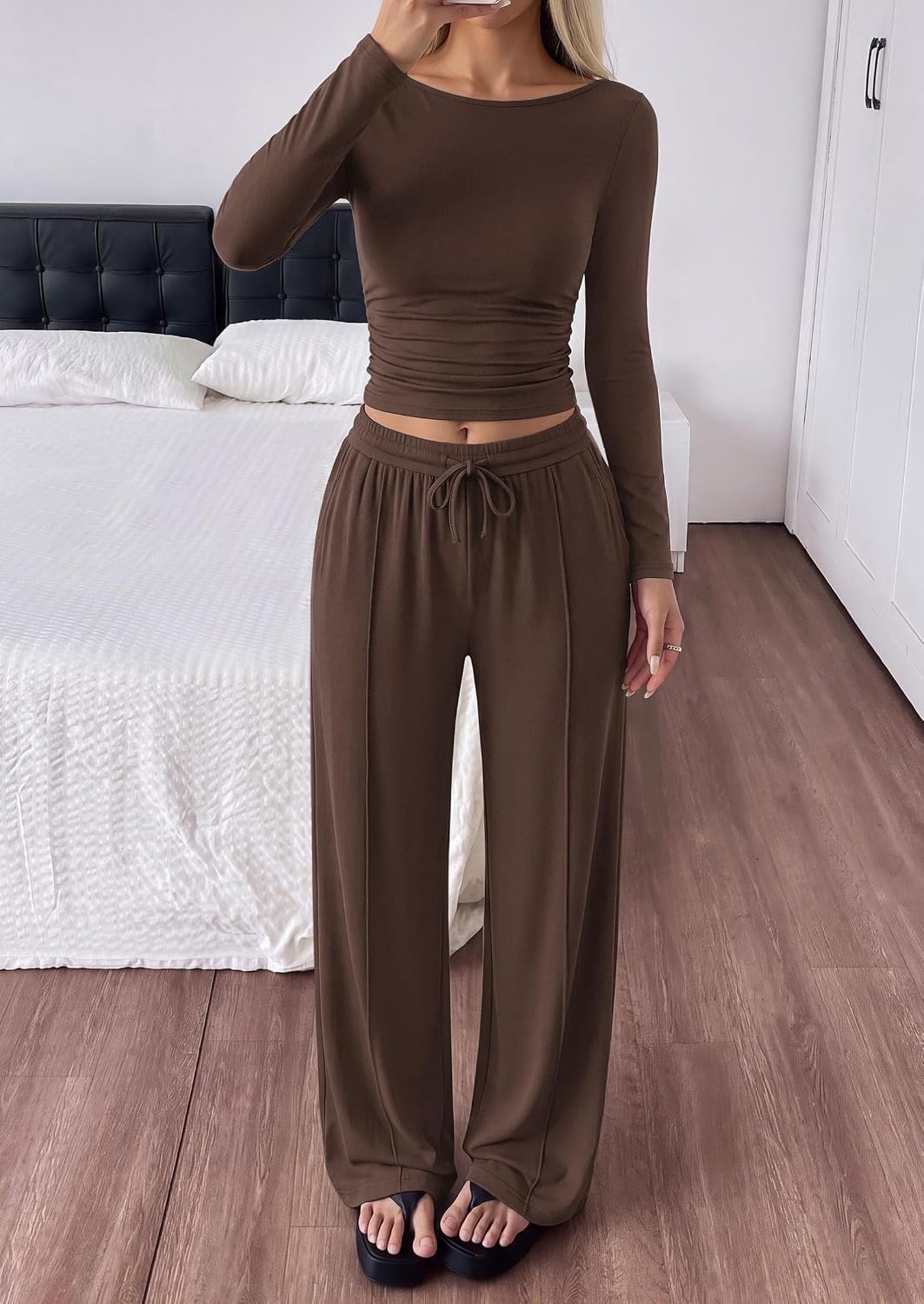 image:imagePRETTYGARDEN Womens Matching Lounge Sets 2 Piece OutfitsBrown