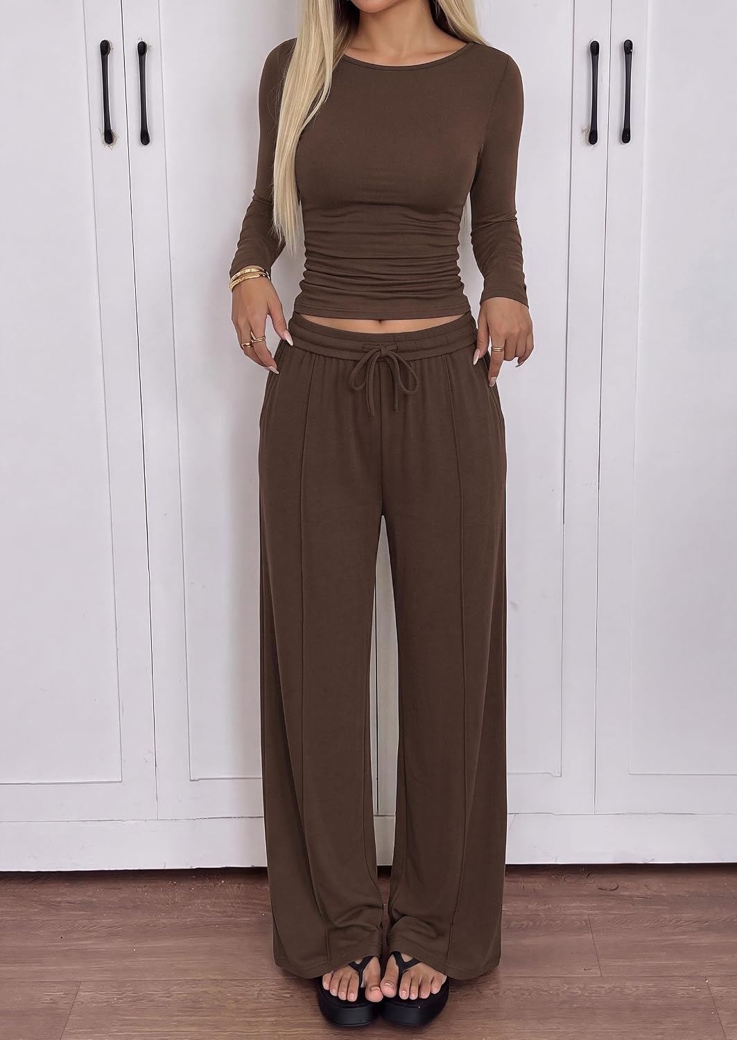 image:imagePRETTYGARDEN Womens Matching Lounge Sets 2 Piece OutfitsBrown
