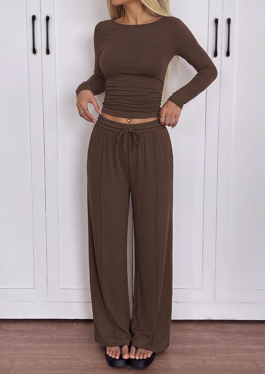 image:imagePRETTYGARDEN Womens Matching Lounge Sets 2 Piece OutfitsBrown