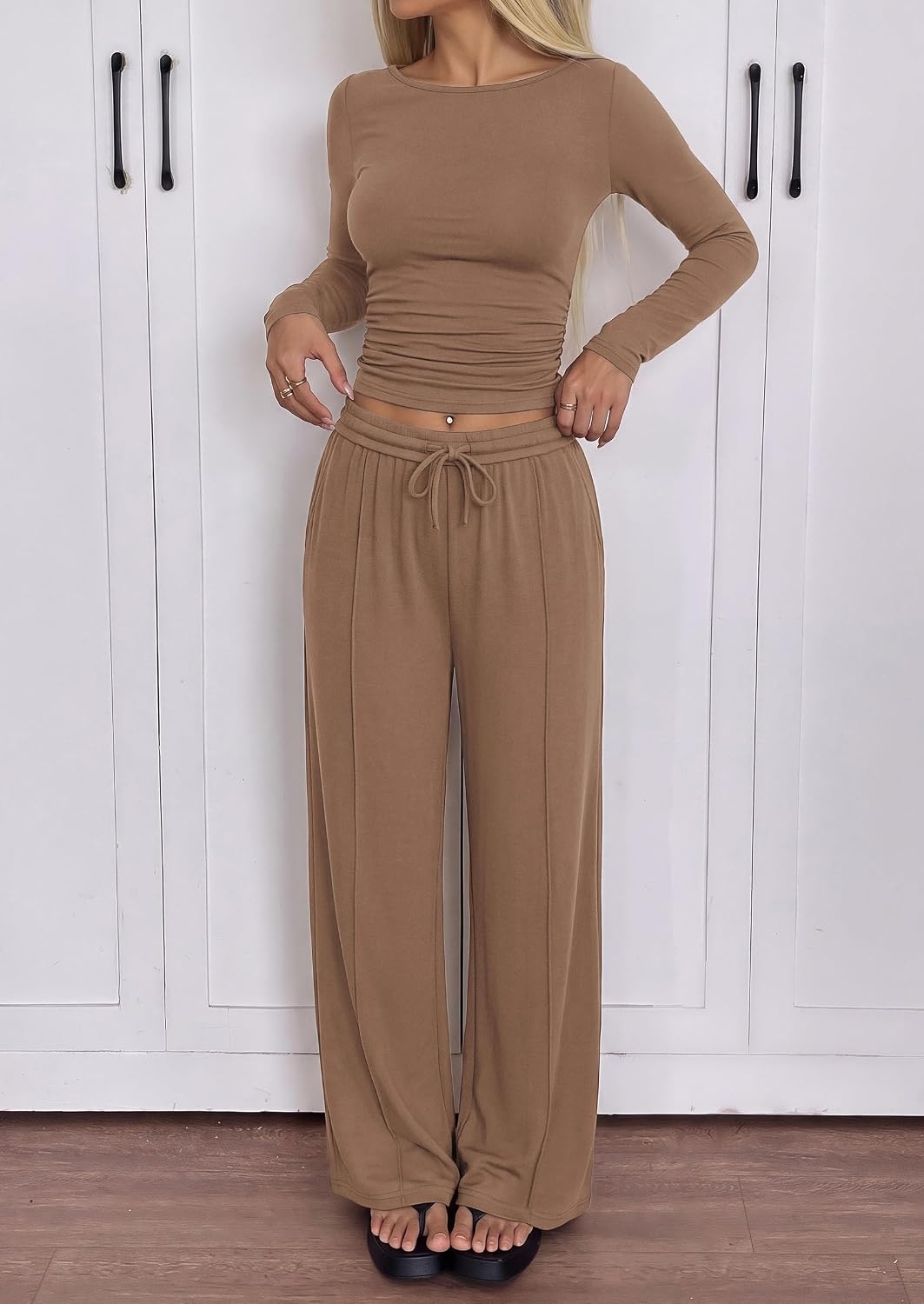 image:imagePRETTYGARDEN Womens Matching Lounge Sets 2 Piece OutfitsCoffee